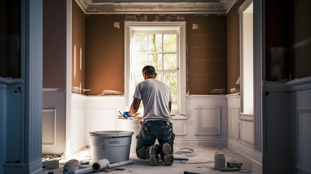 A man painting for his bathroom remodel